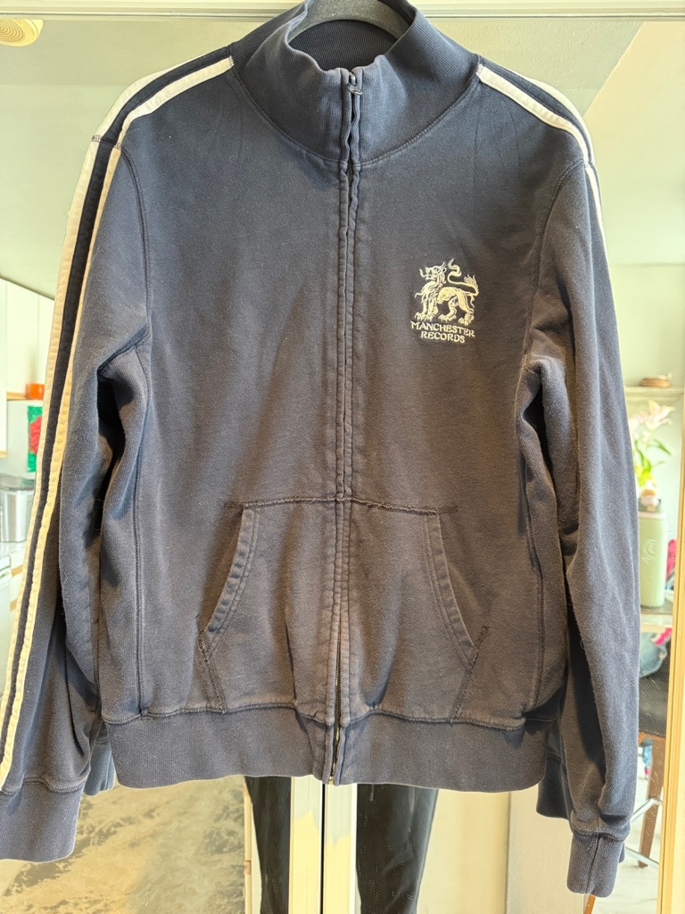 Lucky Brand Navy Blue Zip-Up Track Jacket with White Stripes